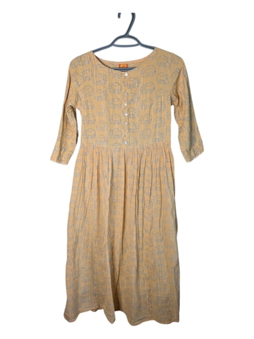 Cotton Cottage Light Orange Metallic Flake Elephant Cotton Dress Size